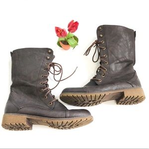 Nature Breeze Combat Boots Brown Size 8.5